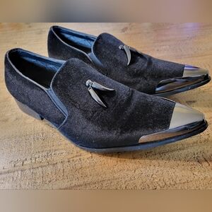 Amali Black Velvet Slip-On Loafers with Pointed Toe and Low Heel